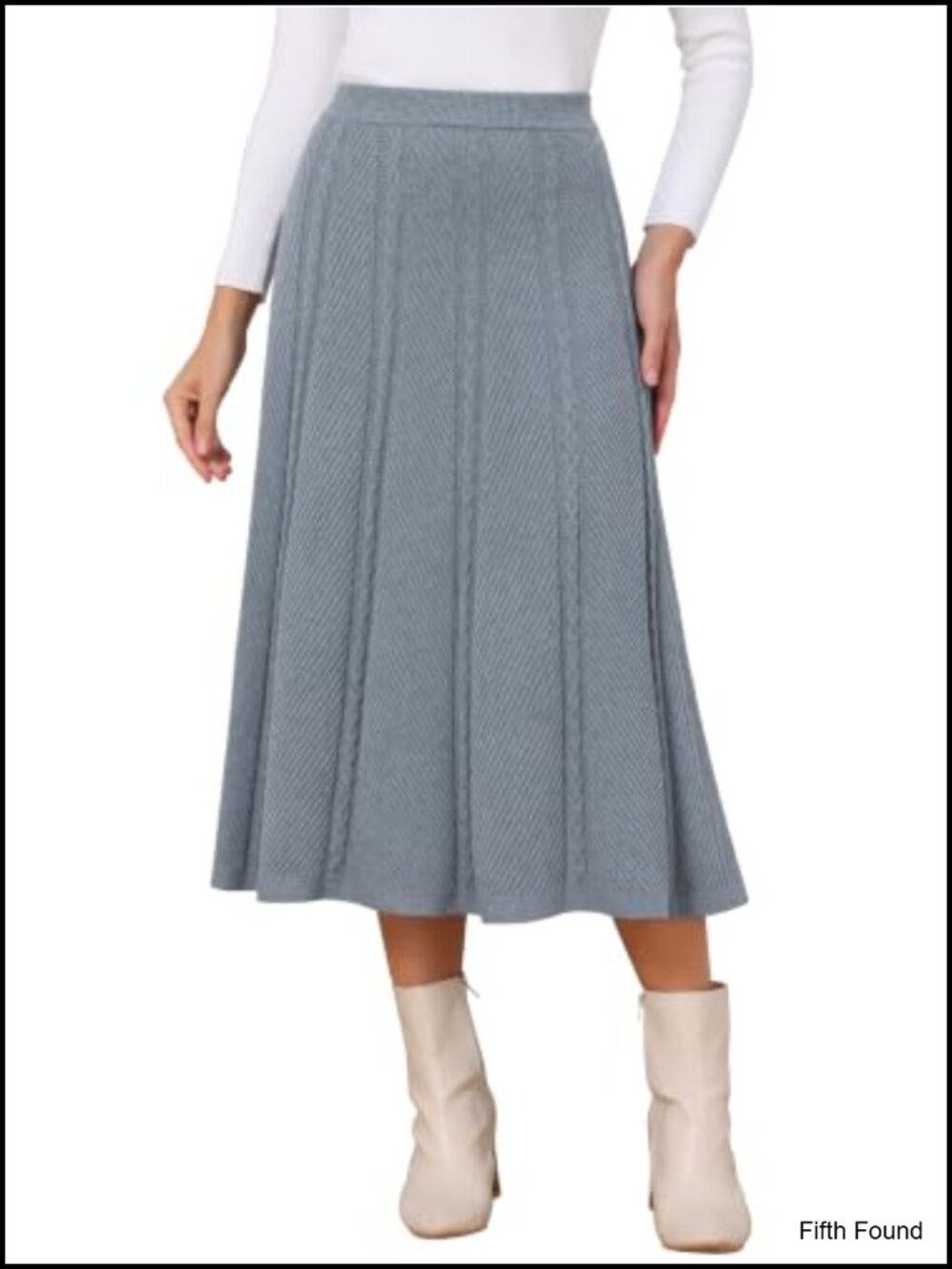 Viscose Polyester Polyamide Ribbed Knit A-Line Midi Sweater Skirt High Waist
